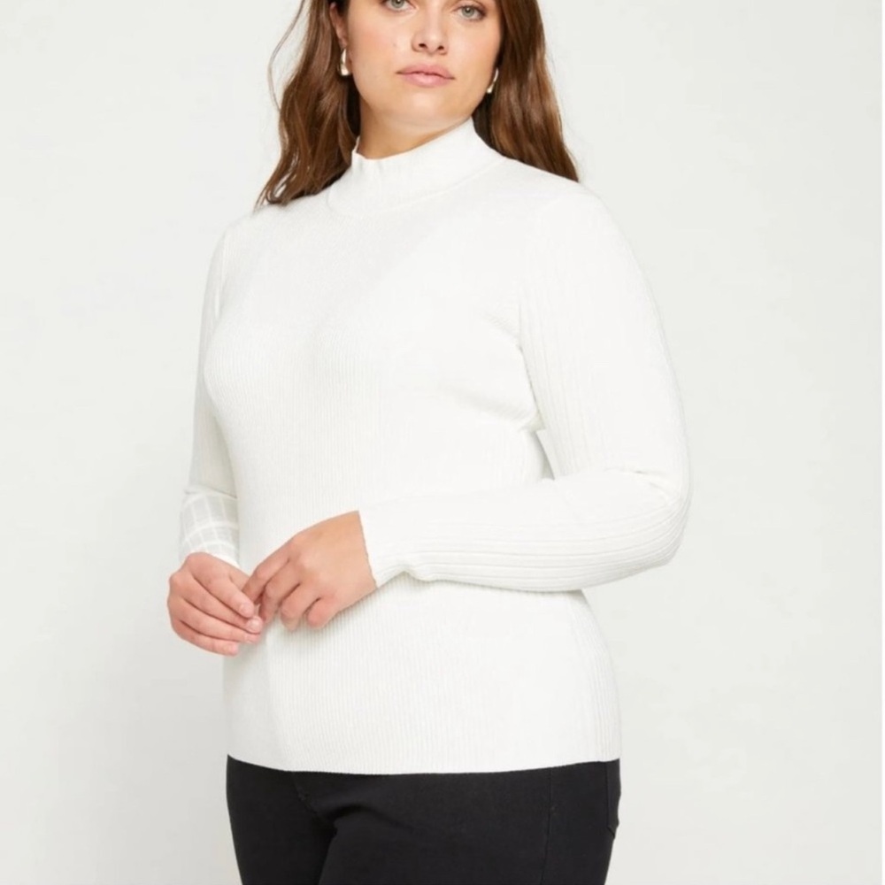 Universal Standard White Ribbed Mock Neck Sweater Fitted Stretch Size S